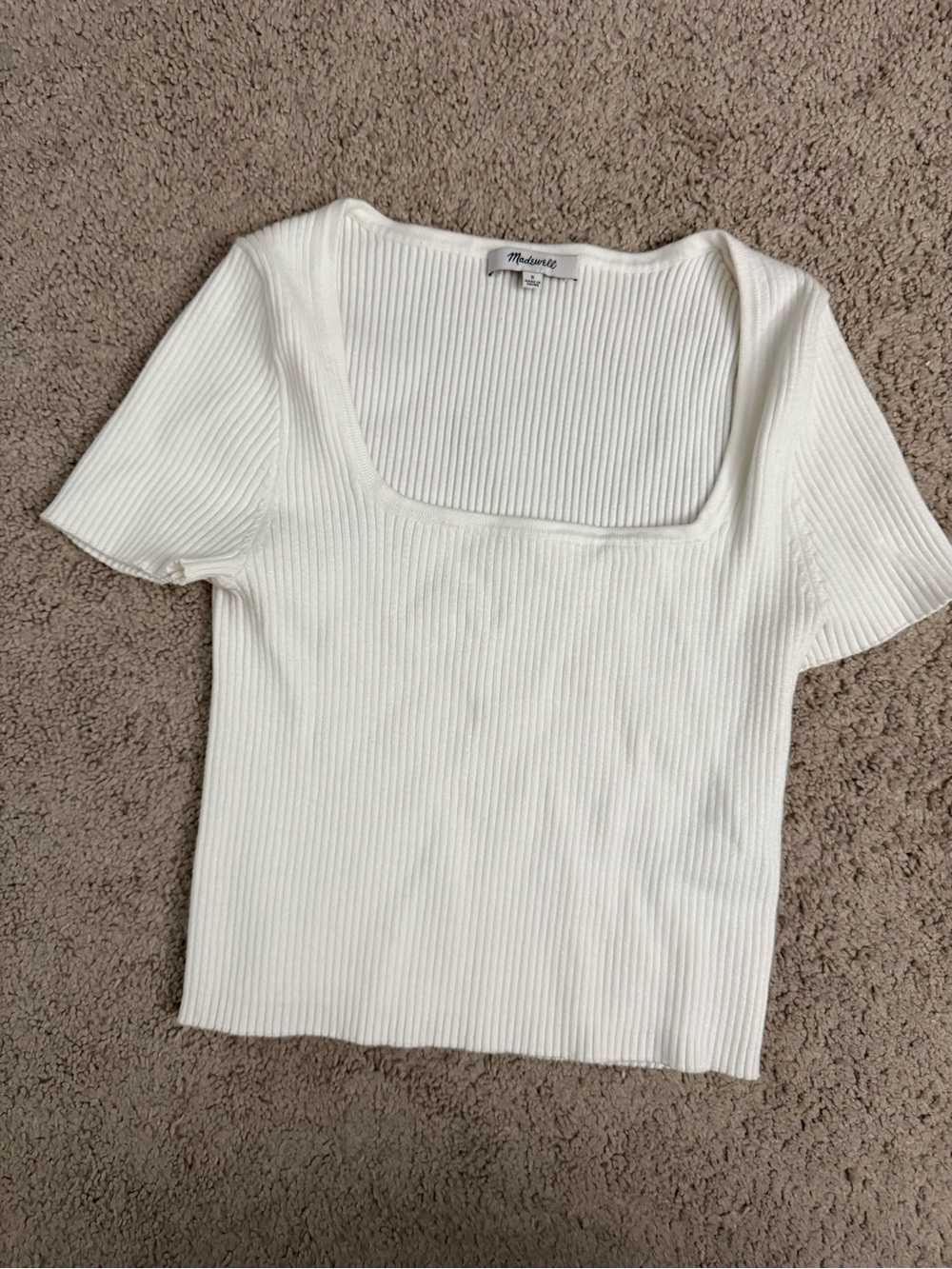 Madewell Cream Ribbed Square-Neck Crop Top